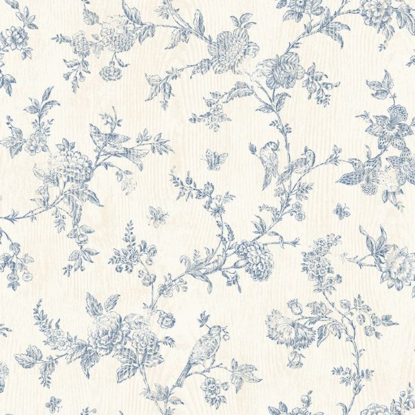 french-nightingale-blue-floral-scroll-wallpaper-york-wallcoverings-3119-02192 - York Wallcoverings Wallpaper