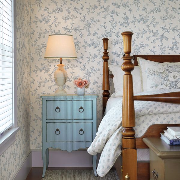 french-nightingale-blue-floral-scroll-wallpaper-york-wallcoverings-3119-02192 - York Wallcoverings Wallpaper
