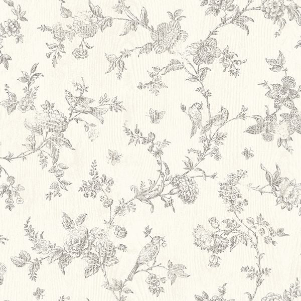 french-nightingale-taupe-floral-scroll-wallpaper-york-wallcoverings-3119-02193 - York Wallcoverings Wallpaper