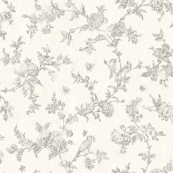 French Nightingale Taupe Floral Scroll Wallpaper - York Wallcoverings - 3119-02193 - York Wallcoverings Wallpaper