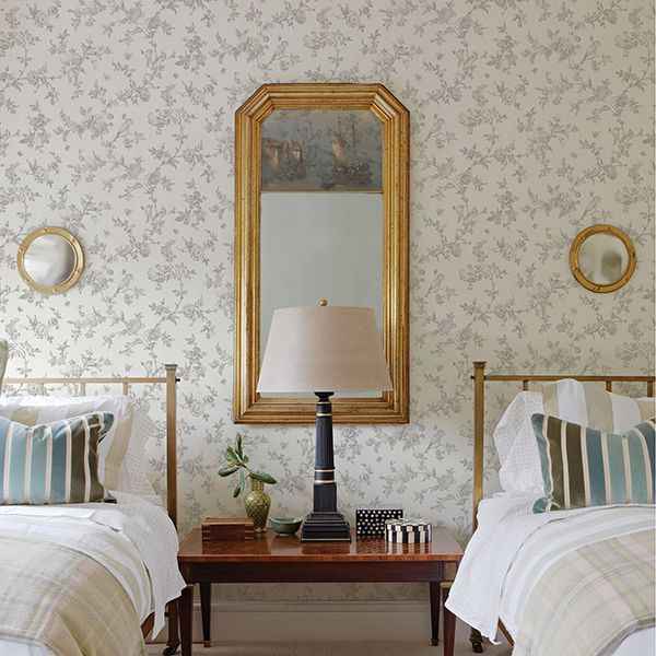 French Nightingale Taupe Floral Scroll Wallpaper - York Wallcoverings - 3119-02193 - York Wallcoverings Wallpaper