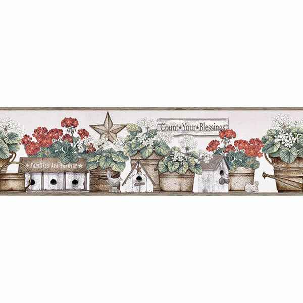 Geranium Multicolor Flower Pot Wallpaper - York Wallcoverings - 3119-13581B