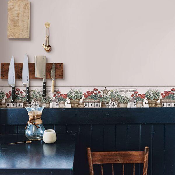 geranium-multicolor-flower-pot-wallpaper-york-wallcoverings-3119-13581b - York Wallpaper Wallpaper