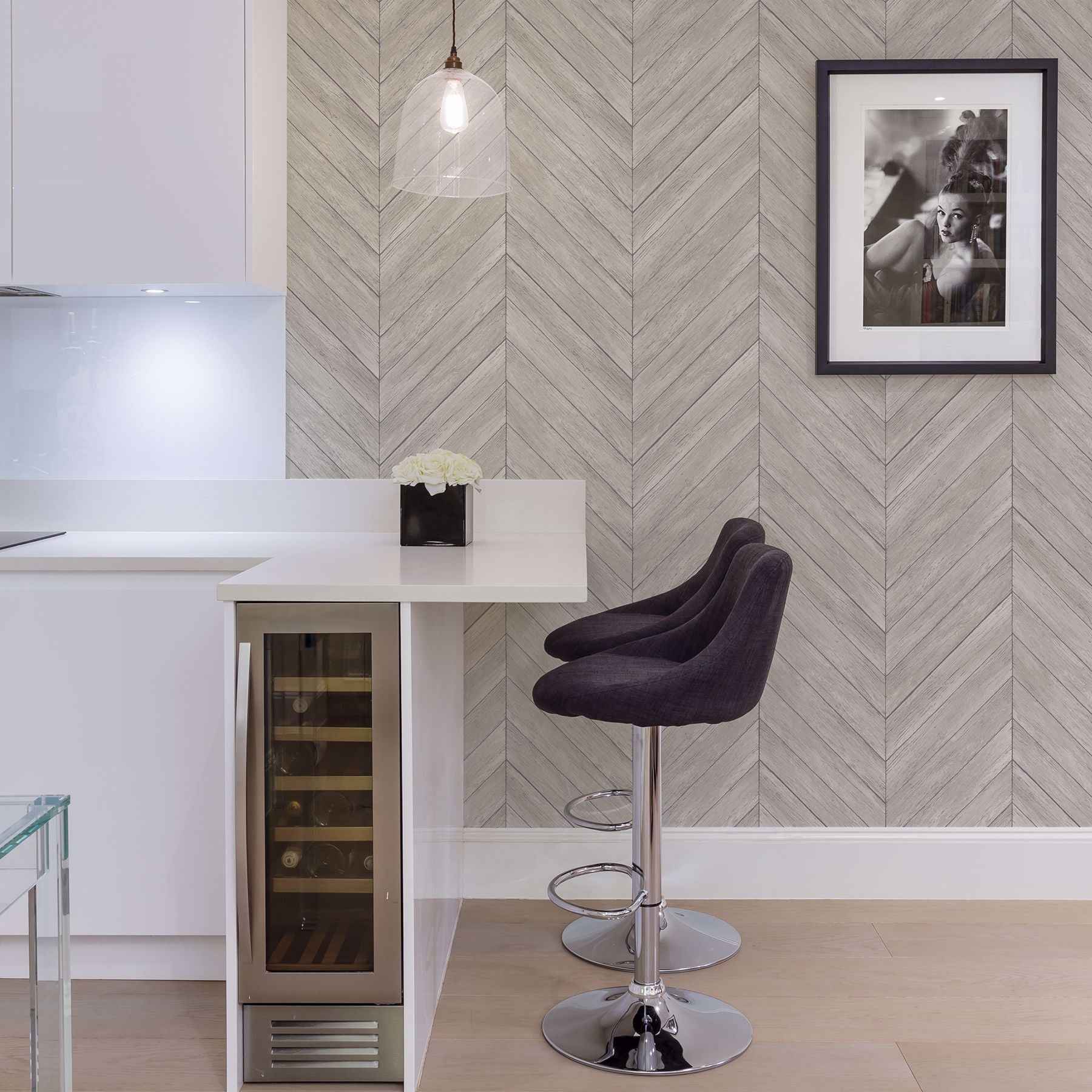 Parisian Dove Chevron Wood Wallpaper - York Wallcoverings - 2904-24005