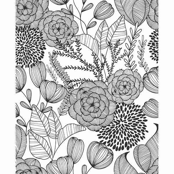 Black Secret Garden Peel and Stick Wallpaper - York Wallcoverings - NUS3501
