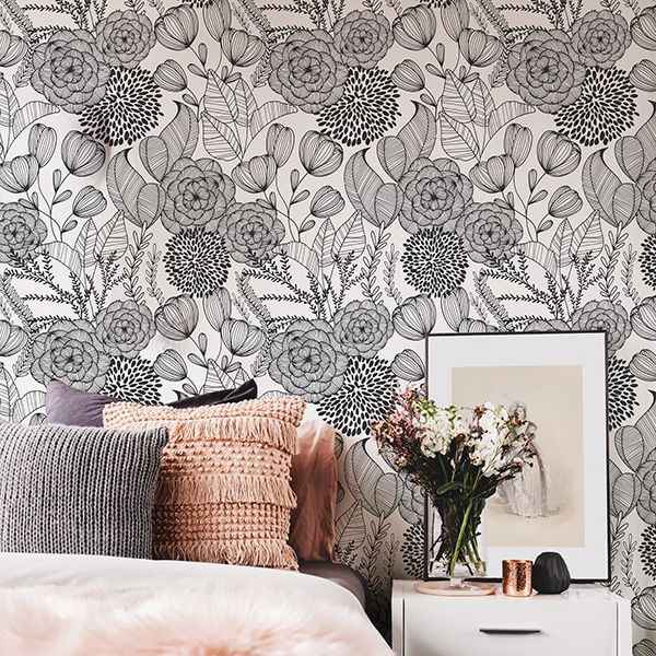 Black Secret Garden Peel and Stick Wallpaper - York Wallcoverings - NUS3501 - York Wallcoverings Wallpaper