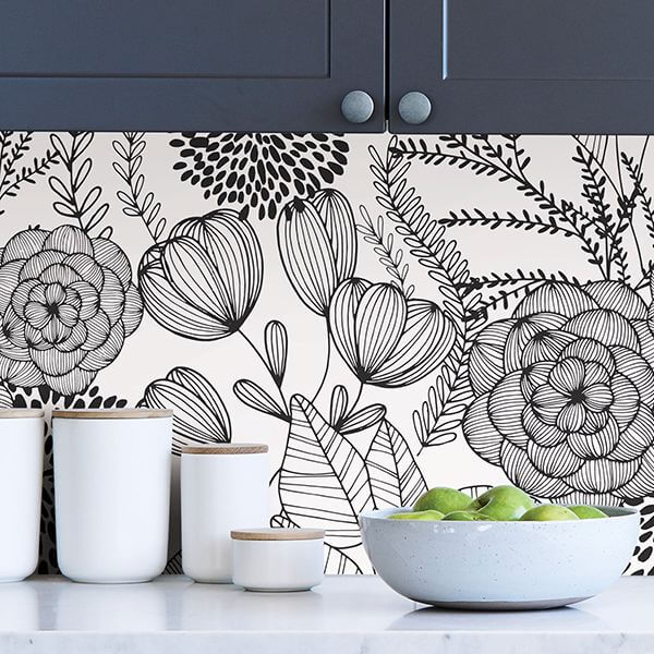 black-secret-garden-peel-and-stick-wallpaper-york-wallcoverings-nus3501 - York Wallcoverings Wallpaper