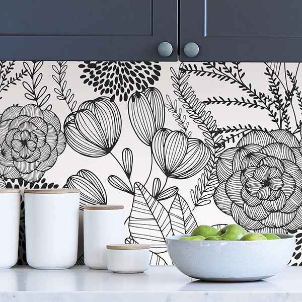 Black Secret Garden Peel and Stick Wallpaper - York Wallcoverings - NUS3501 - York Wallcoverings Wallpaper