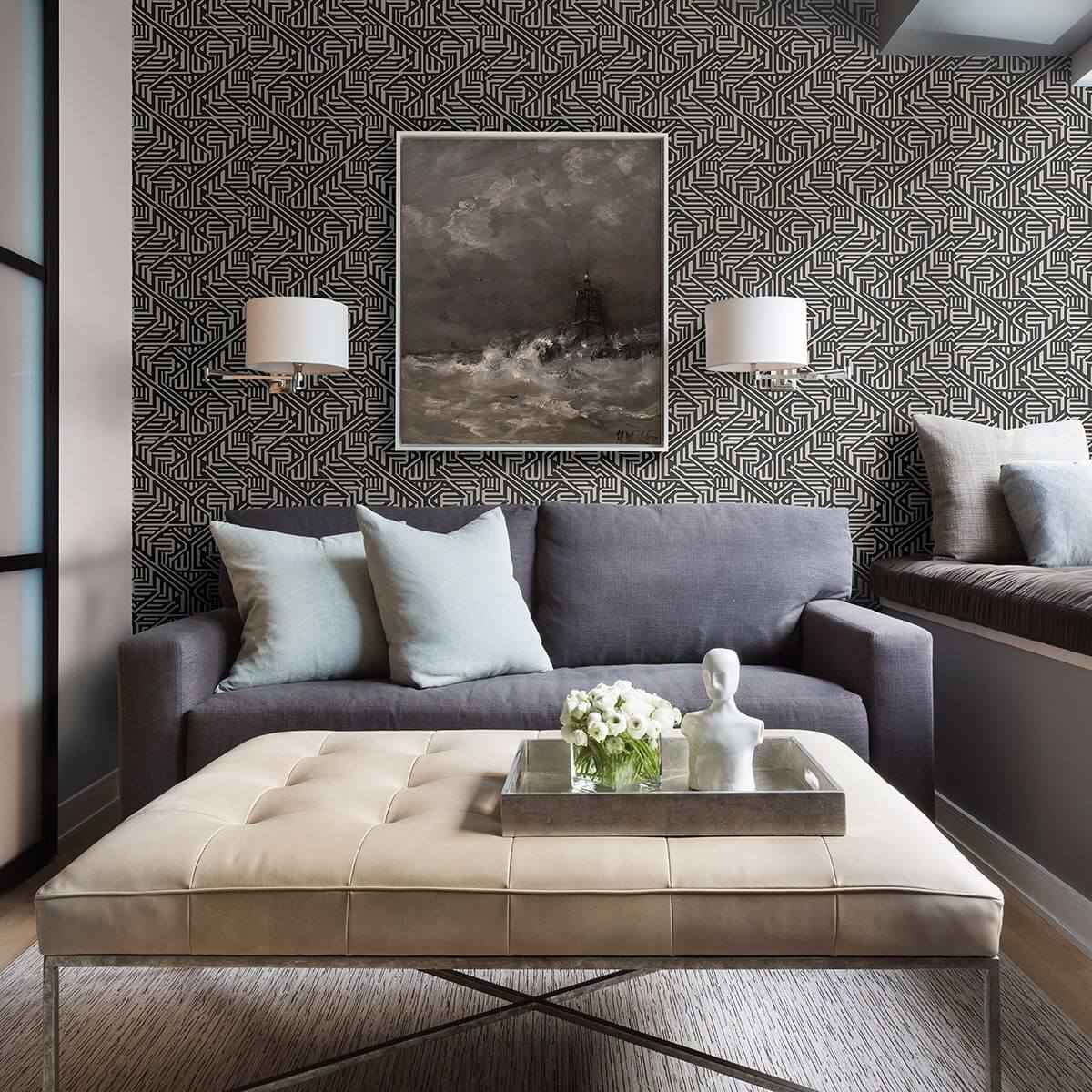 Nambiti Black Geometric Wallpaper - York Wallcoverings - 2949-60600 - York Wallcoverings Wallpaper