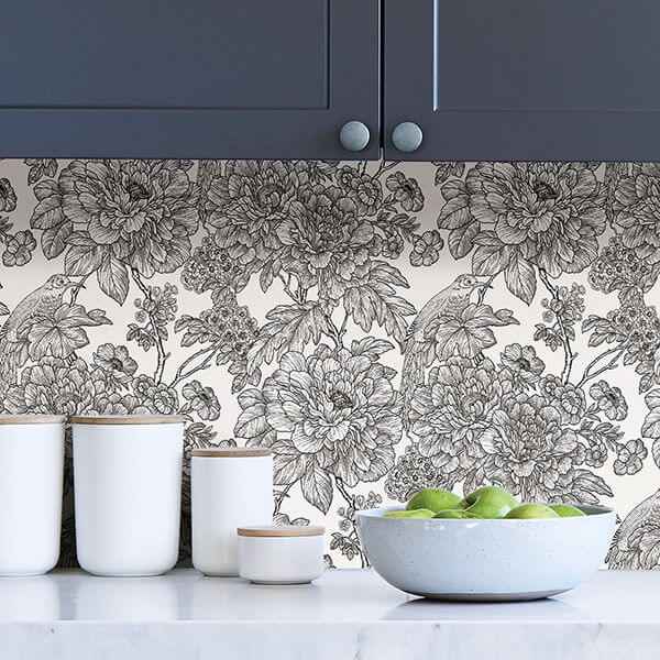 Black White Sudbury Peel and Stick Wallpaper - York Wallcoverings - NUS3544 - York Wallcoverings Wallpaper