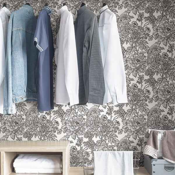 Black White Sudbury Peel and Stick Wallpaper - York Wallcoverings - NUS3544 - York Wallcoverings Wallpaper