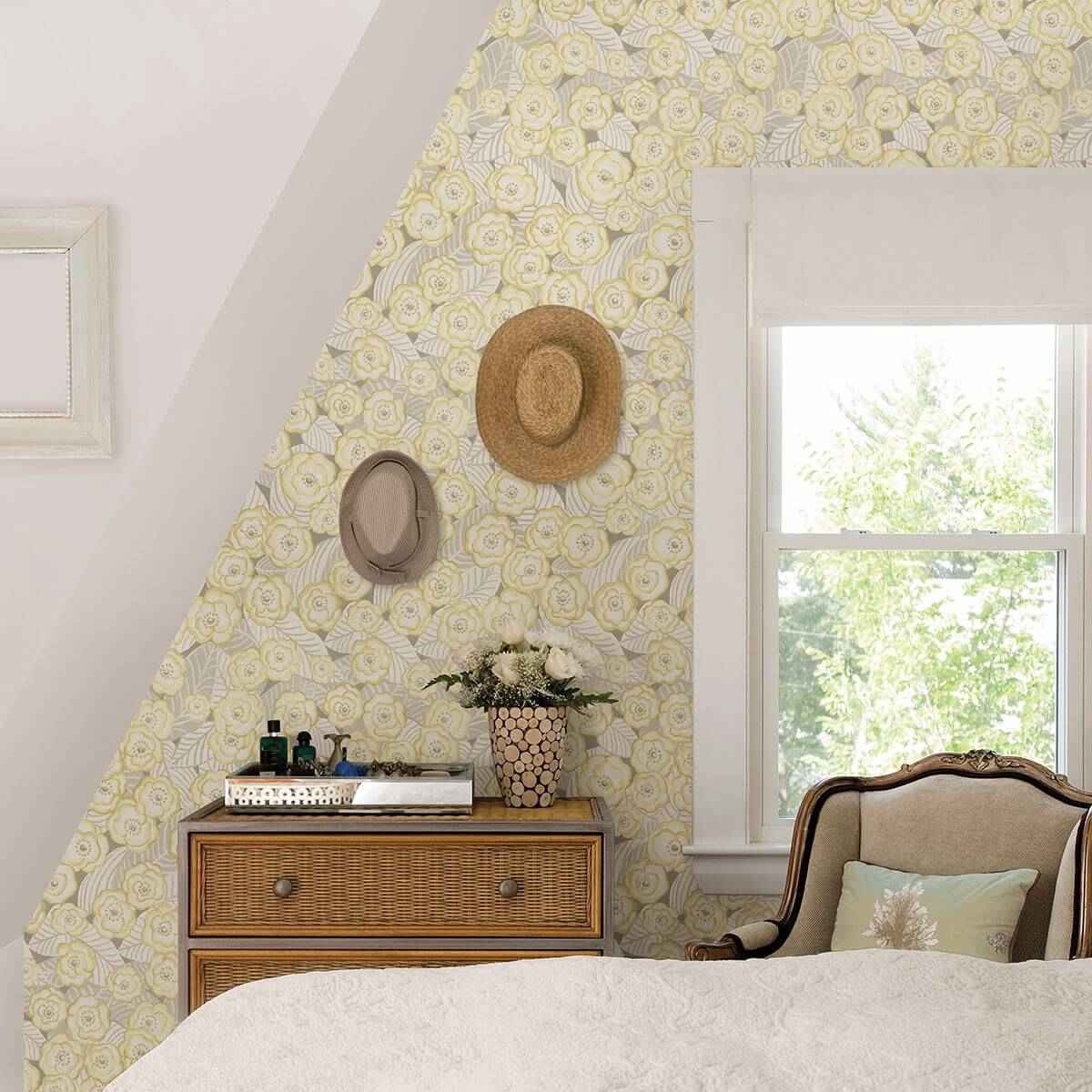 Emery Light Yellow Floral Wallpaper - York Wallcoverings - 2903-25834 - York Wallcoverings Wallpaper