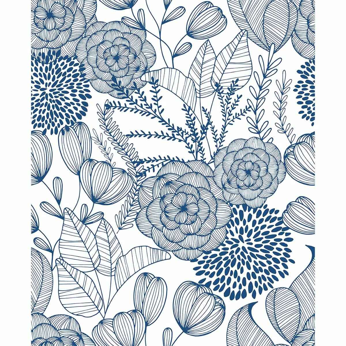 Alannah Navy Botanical Wallpaper - York Wallcoverings - 2903-25857