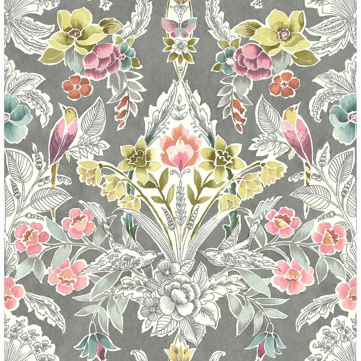 Vera Multicolor Floral Damask Wallpaper - York Wallcoverings - 2903-25860 - York Wallcoverings Wallpaper