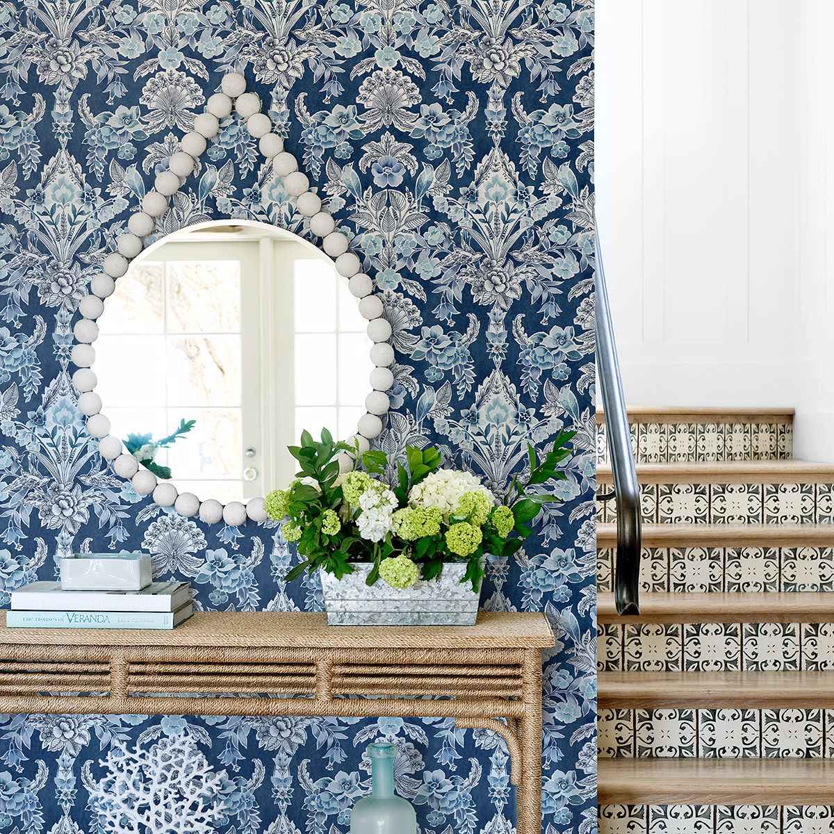 Vera Blue Floral Damask Wallpaper - York Wallcoverings - 2903-25863 - York Wallcoverings Wallpaper
