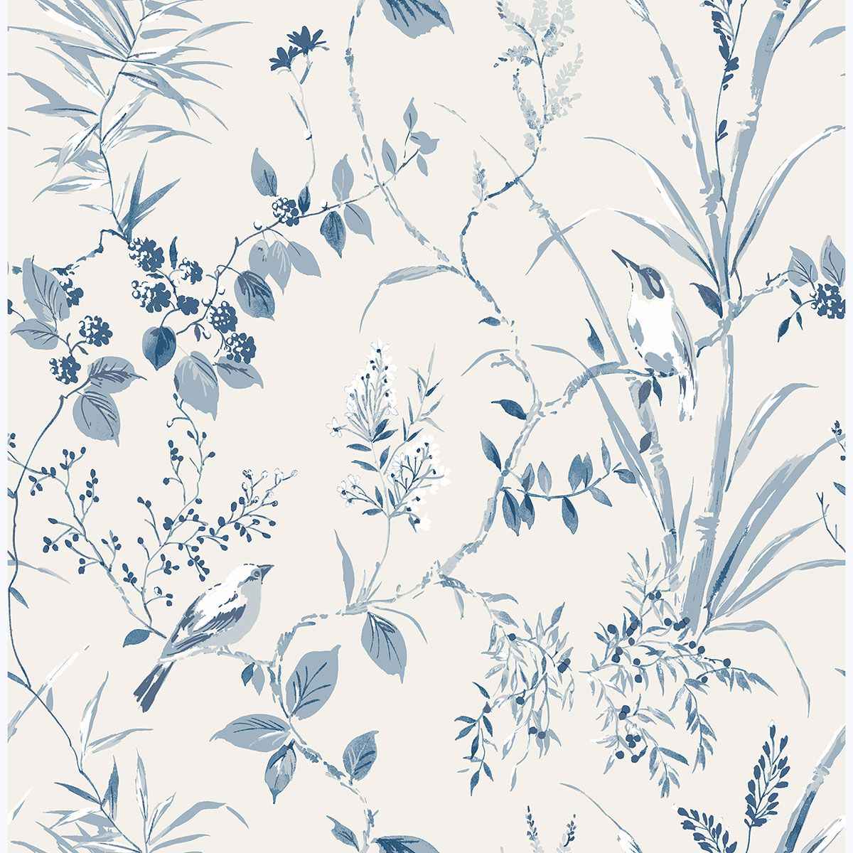 Mariko Blue Botanical Wallpaper - York Wallcoverings - UW25885 - York Wallcoverings Wallpaper