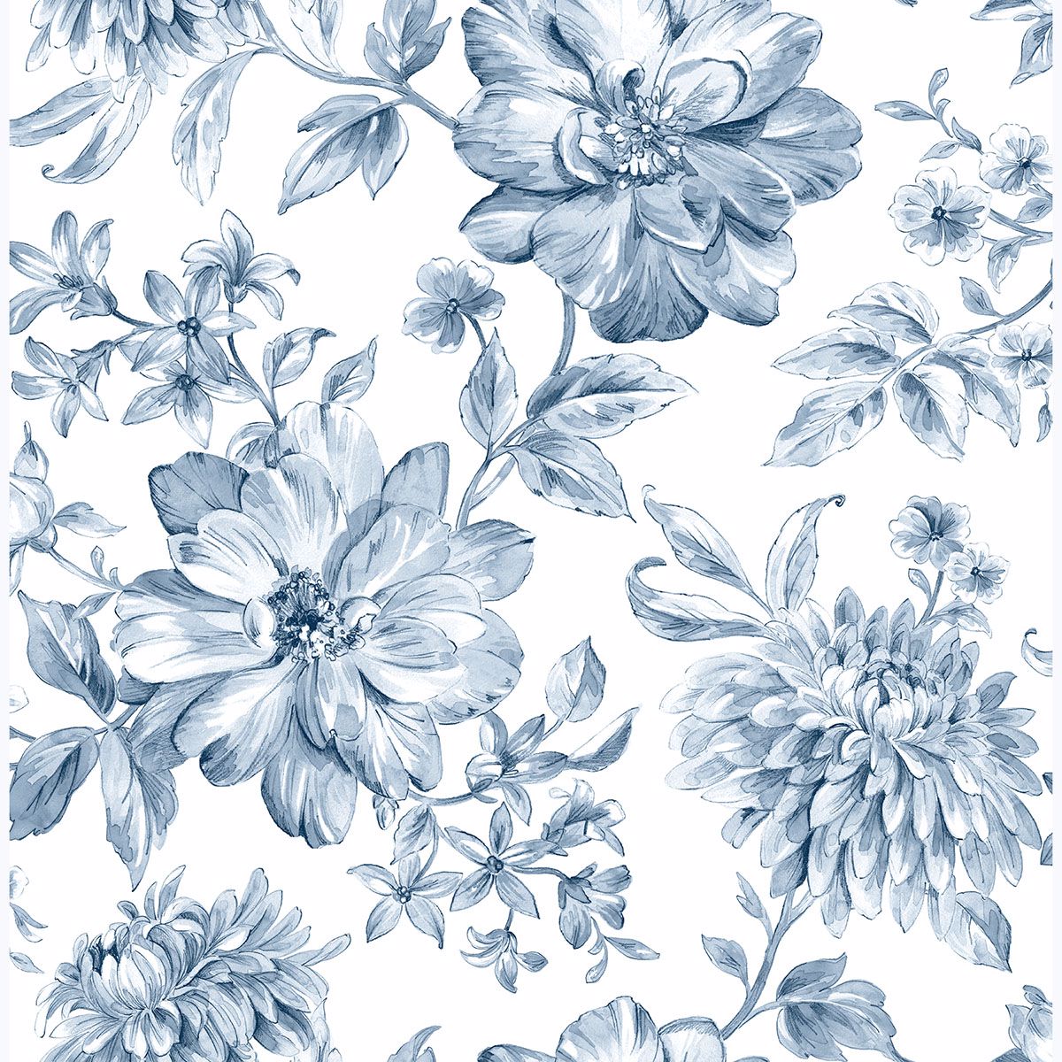 gabriela-blue-floral-wallpaper-york-wallcoverings-uw25895 - York Wallcoverings Wallpaper