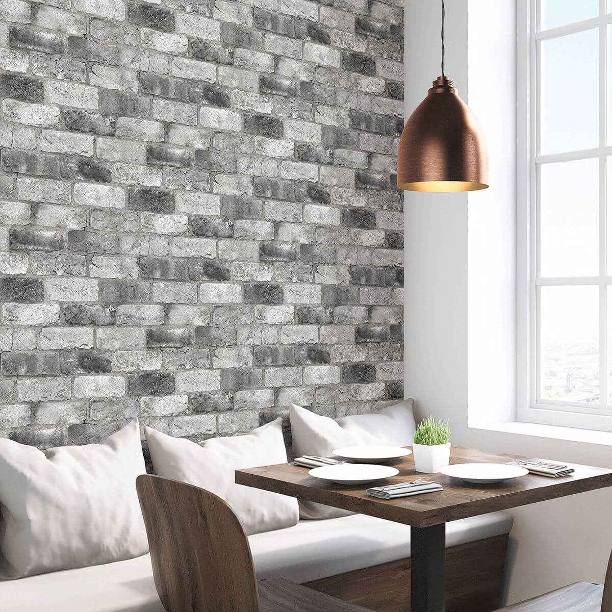 Grey London Brick Peel and Stick Wallpaper - York Wallcoverings - NUS3550 - York Wallcoverings Wallpaper