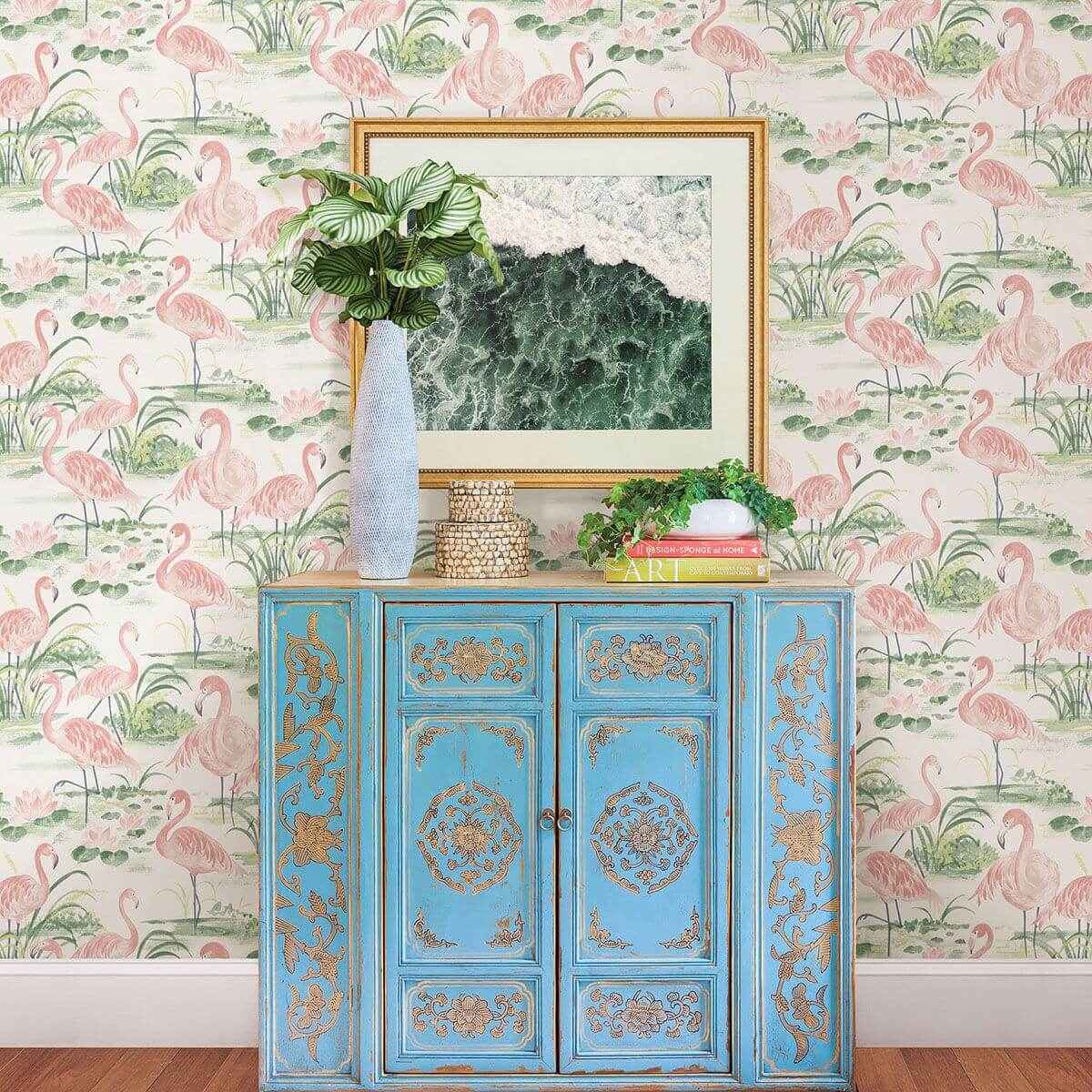 everglades-coral-flamingos-wallpaper-york-wallcoverings-3120-13601 - York Wallcoverings Wallpaper