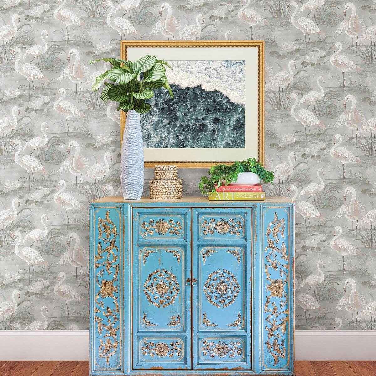 everglades-grey-flamingos-wallpaper-york-wallcoverings-3120-13603 - York Wallcoverings Wallpaper