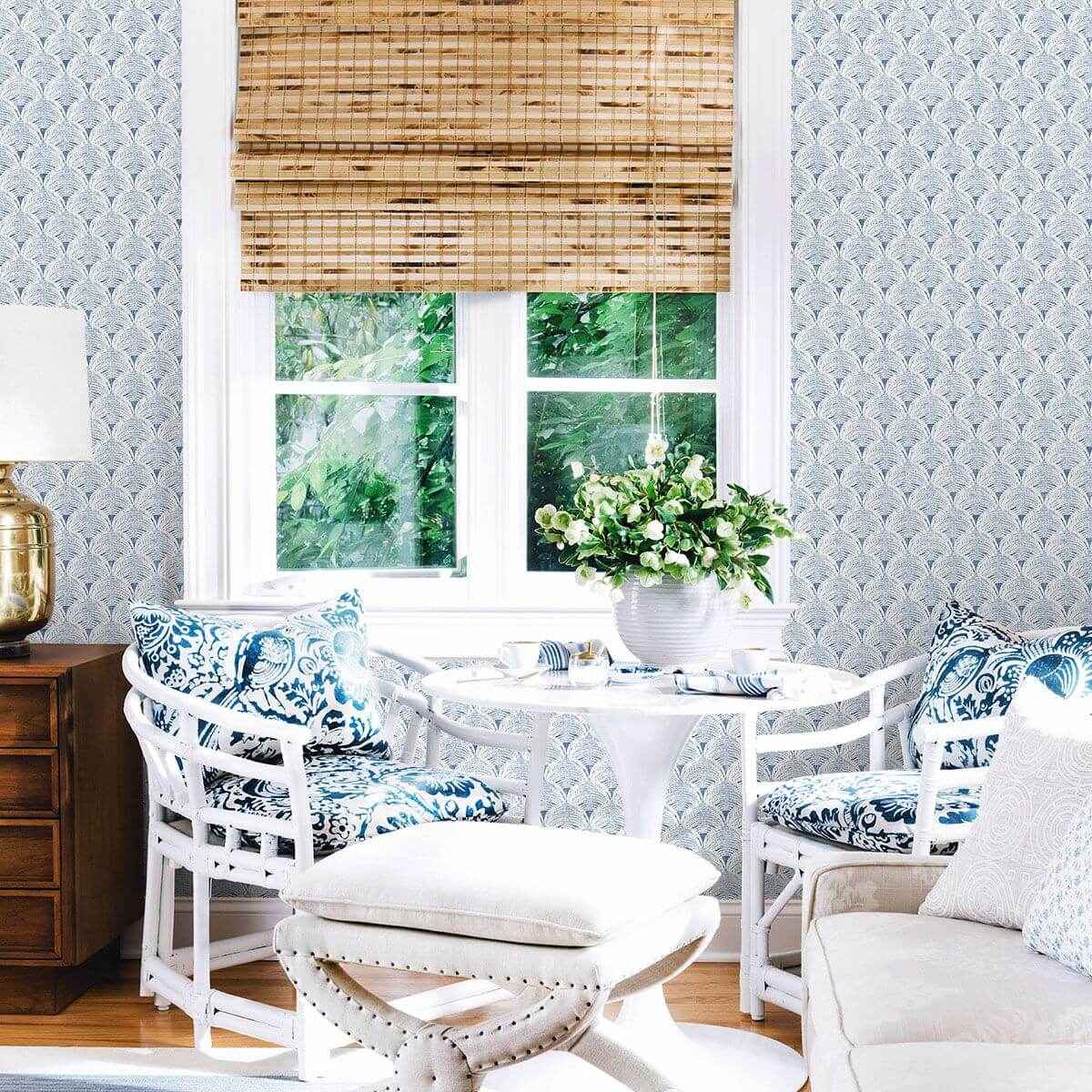 santiago-blue-scalloped-wallpaper-york-wallcoverings-3120-13654 - York Wallcoverings Wallpaper