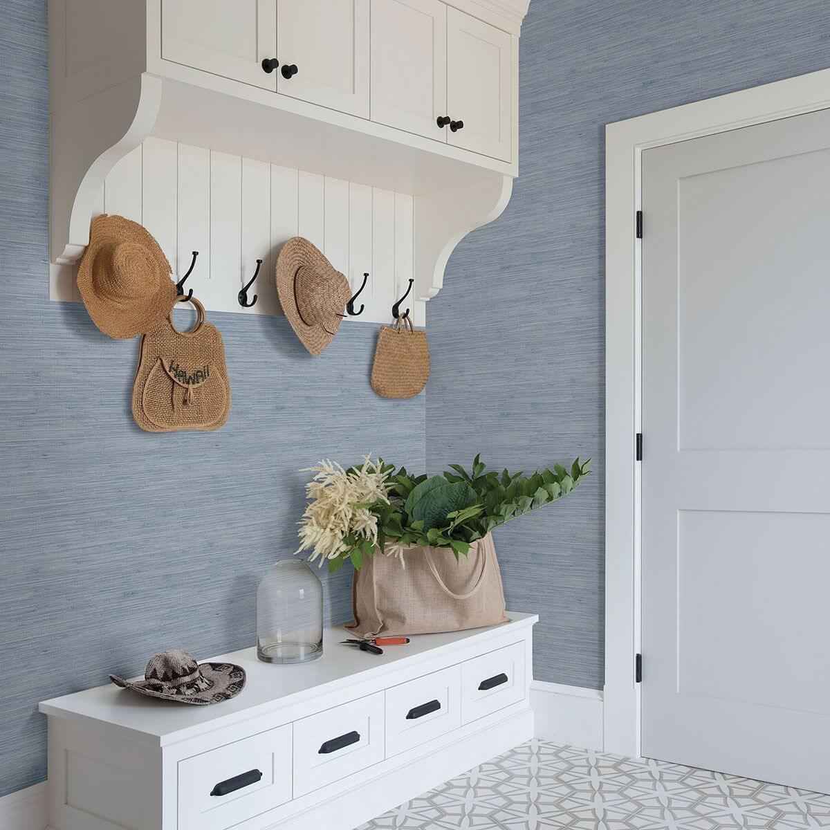 waverly-blue-faux-grasscloth-wallpaper-york-wallcoverings-3120-256020 - York Wallcoverings Wallpaper