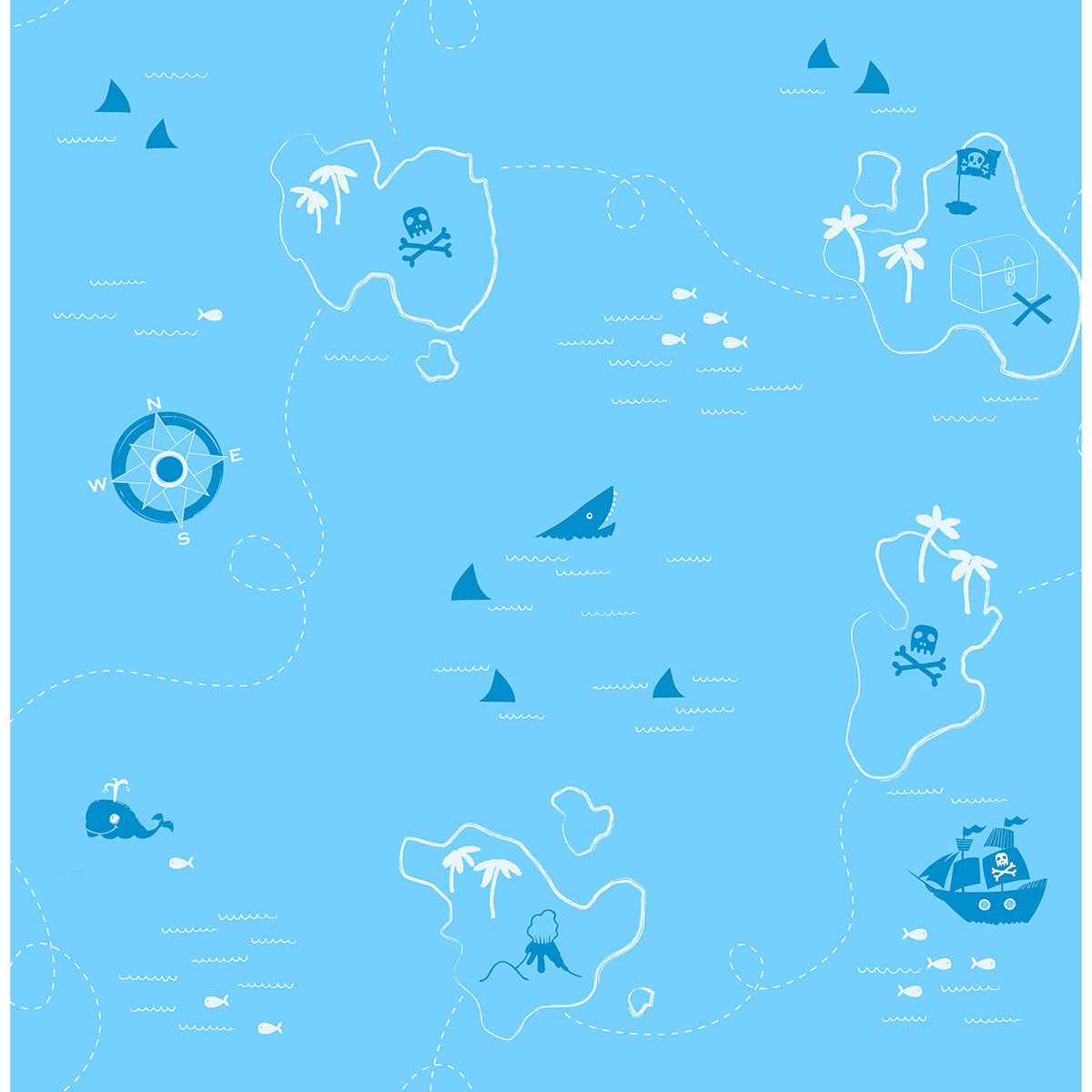 Charlie Blue Treasure Map Wallpaper - York Wallcoverings - FD40278