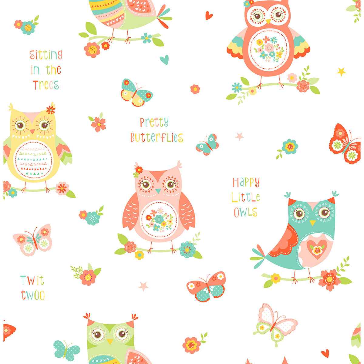 Flynn White Owls Wallpaper - York Wallcoverings - FD41923