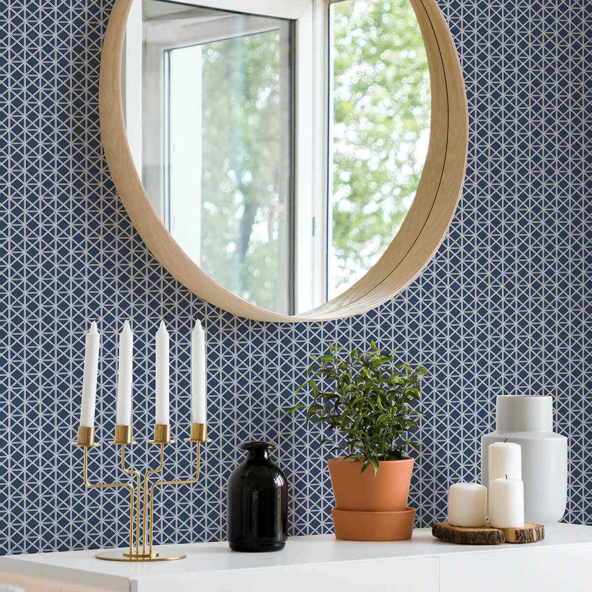 Lisbeth Navy Geometric Lattice Wallpaper - York Wallcoverings - 2969-26000 - York Wallcoverings Wallpaper