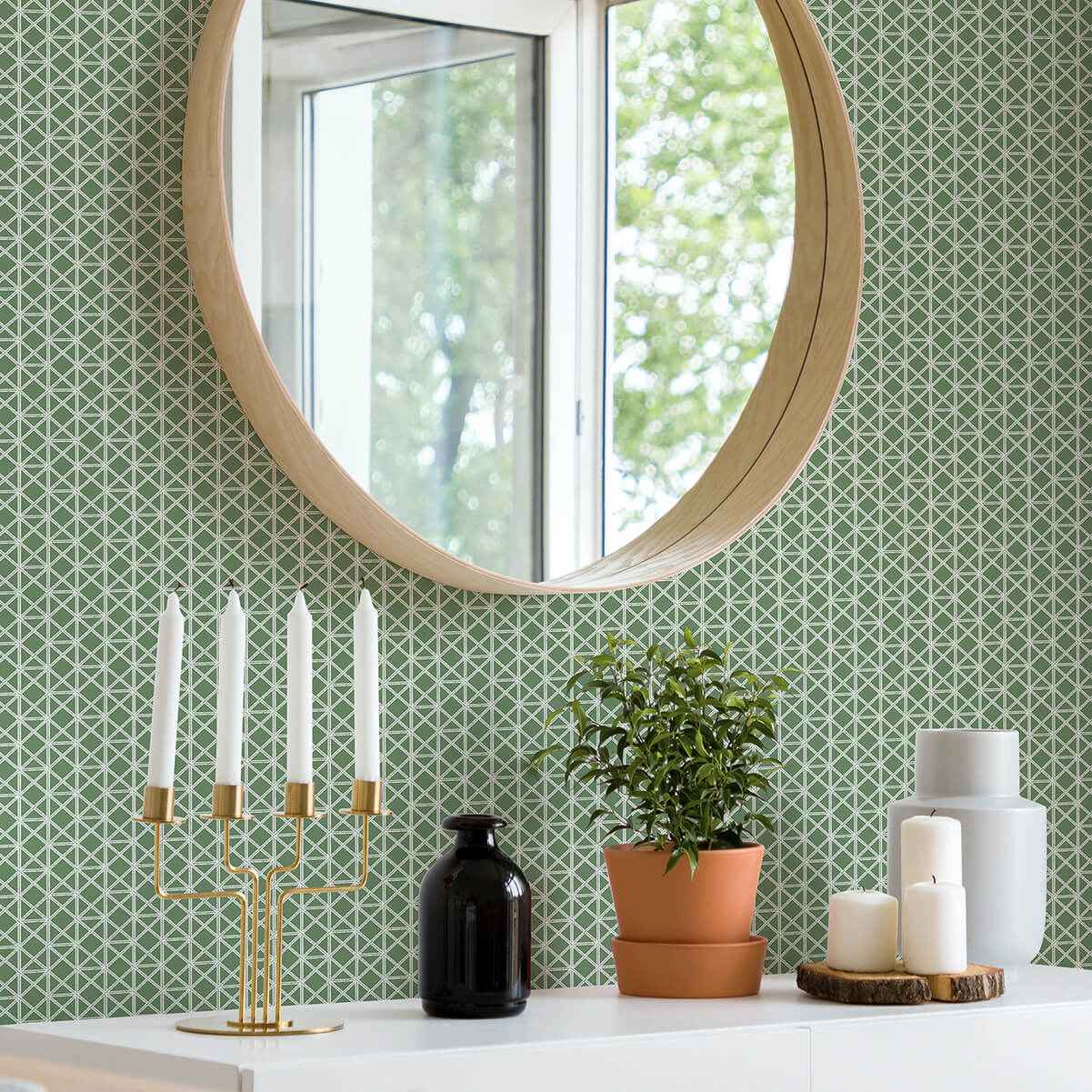 Lisbeth Green Geometric Lattice Wallpaper - York Wallcoverings - 2969-26001 - York Wallcoverings Wallpaper