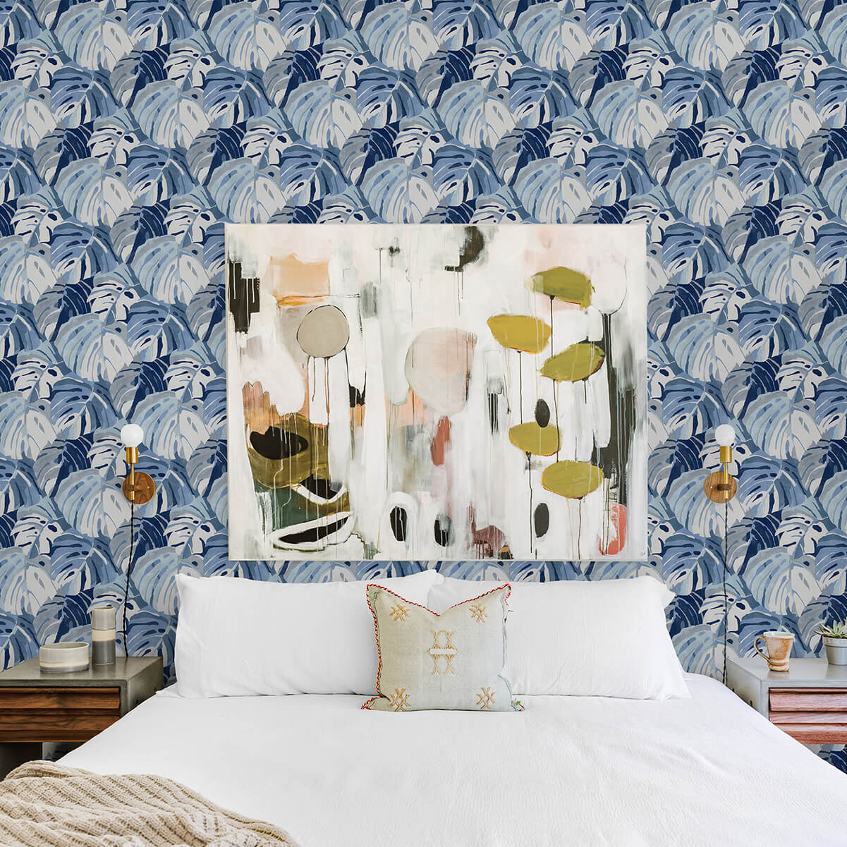 samara-blue-monstera-leaf-wallpaper-york-wallcoverings-2969-26007 - York Wallpaper Wallpaper