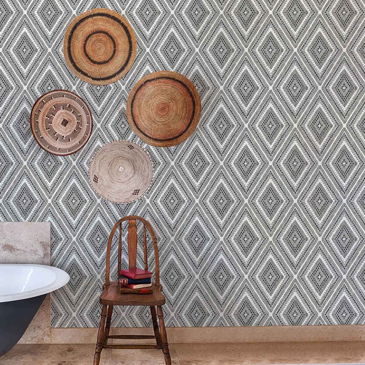 Zaya Black Tribal Diamonds Wallpaper - York Wallcoverings - 2969-26012 - York Wallcoverings Wallpaper