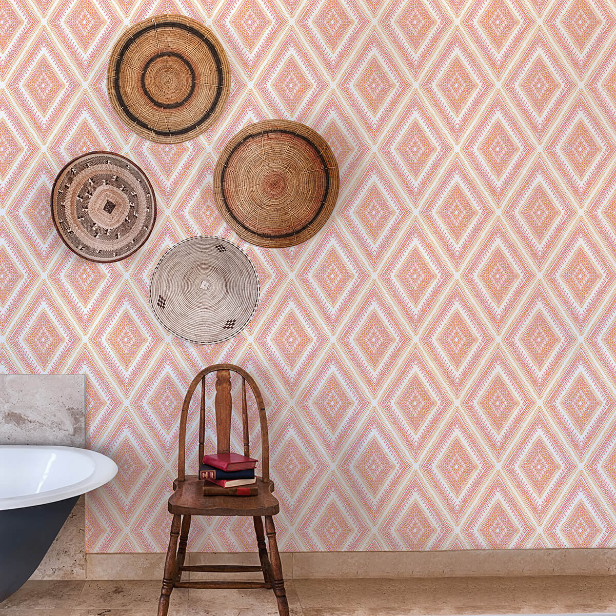 zaya-orange-tribal-diamonds-wallpaper-york-wallcoverings-2969-26015 - York Wallcoverings Wallpaper