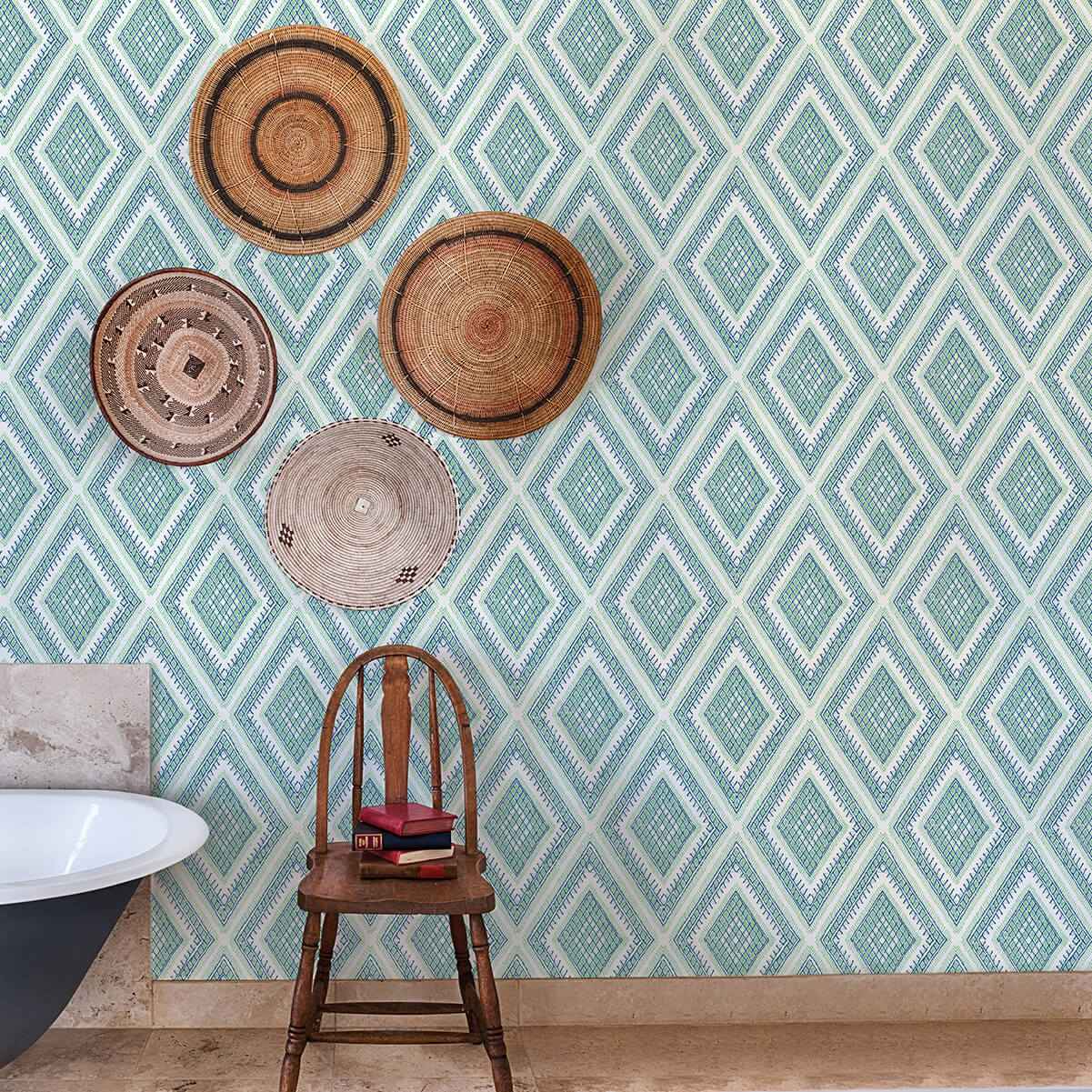 Zaya Green Tribal Diamonds Wallpaper - York Wallcoverings - 2969-26016 - York Wallcoverings Wallpaper