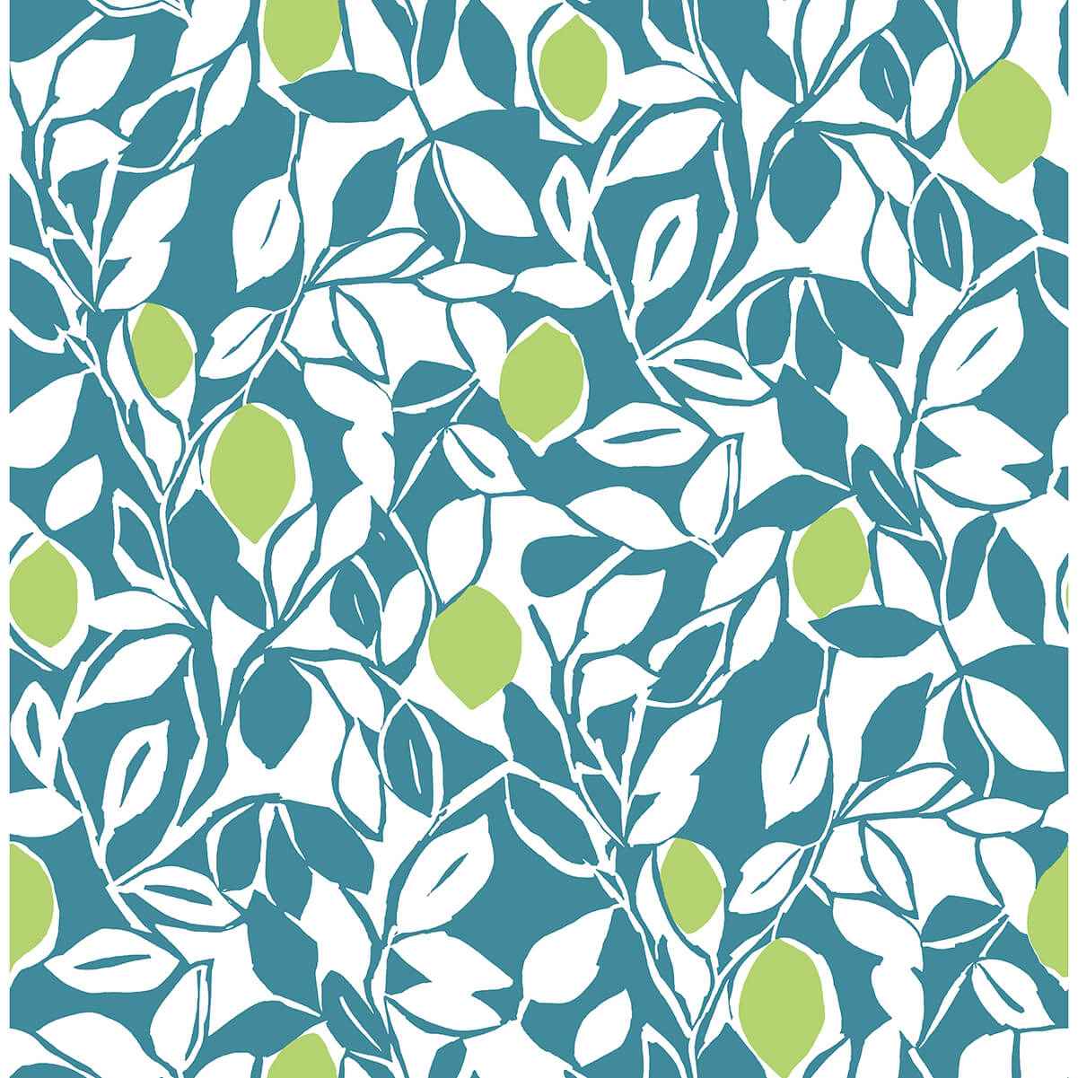 Loretto Teal Citrus Wallpaper - York Wallcoverings - 2969-26026 - York Wallcoverings Wallpaper