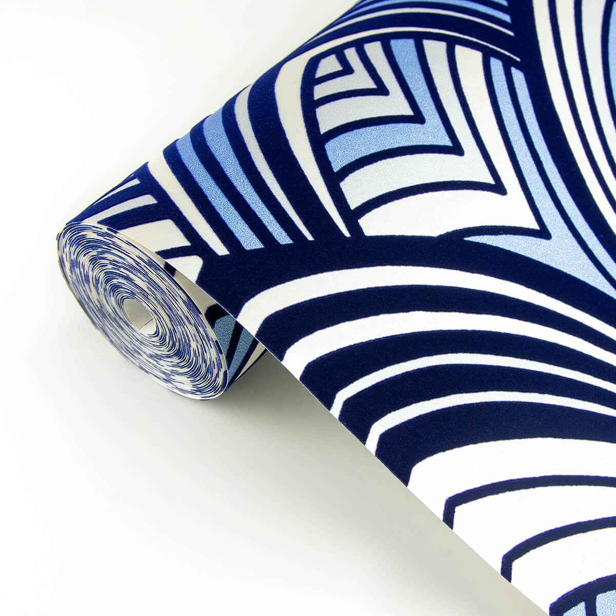 cabarita-indigo-art-deco-flocked-leaves-wallpaper-york-wallcoverings-2969-87351 - York Wallcoverings Wallpaper