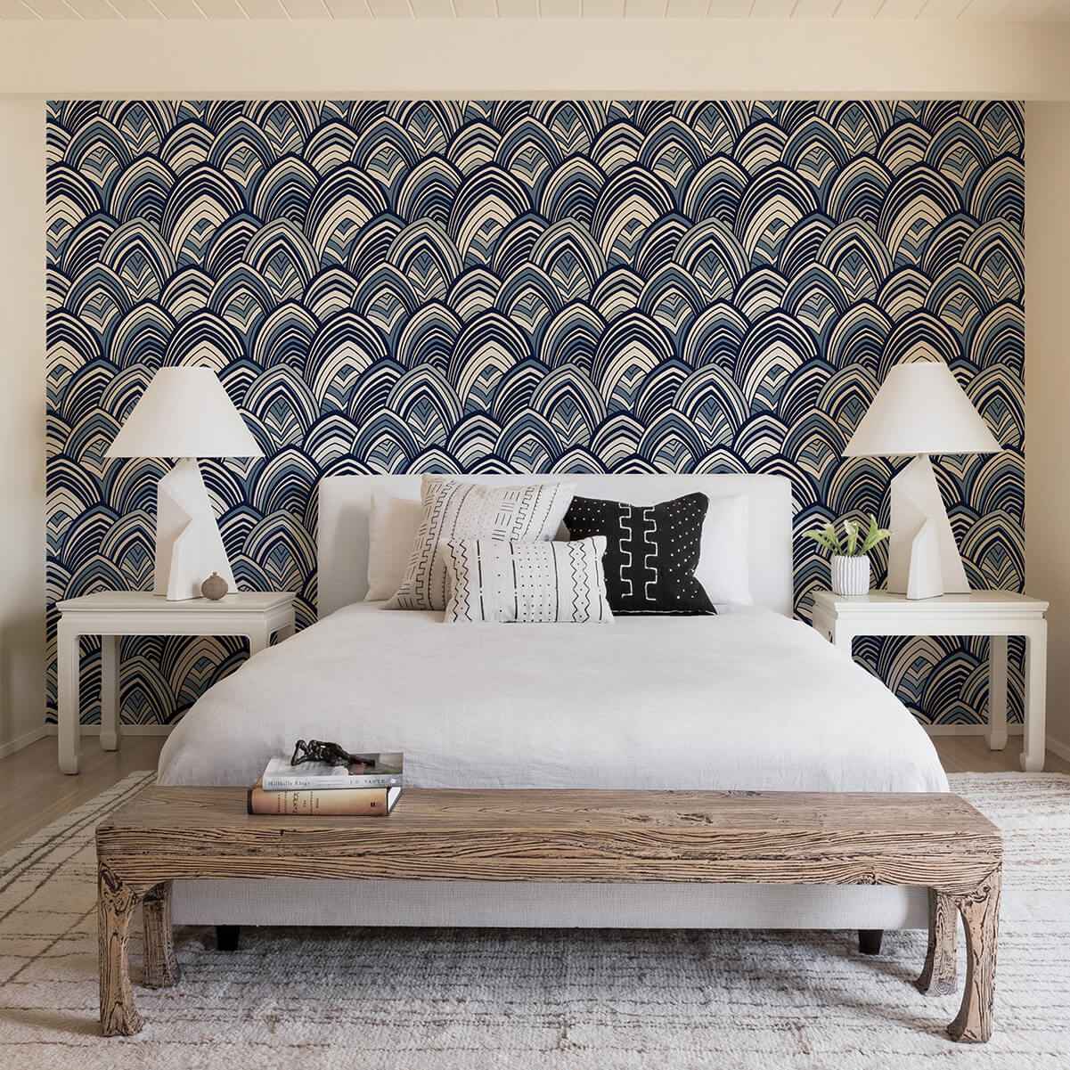 cabarita-indigo-art-deco-flocked-leaves-wallpaper-york-wallcoverings-2969-87351 - York Wallcoverings Wallpaper
