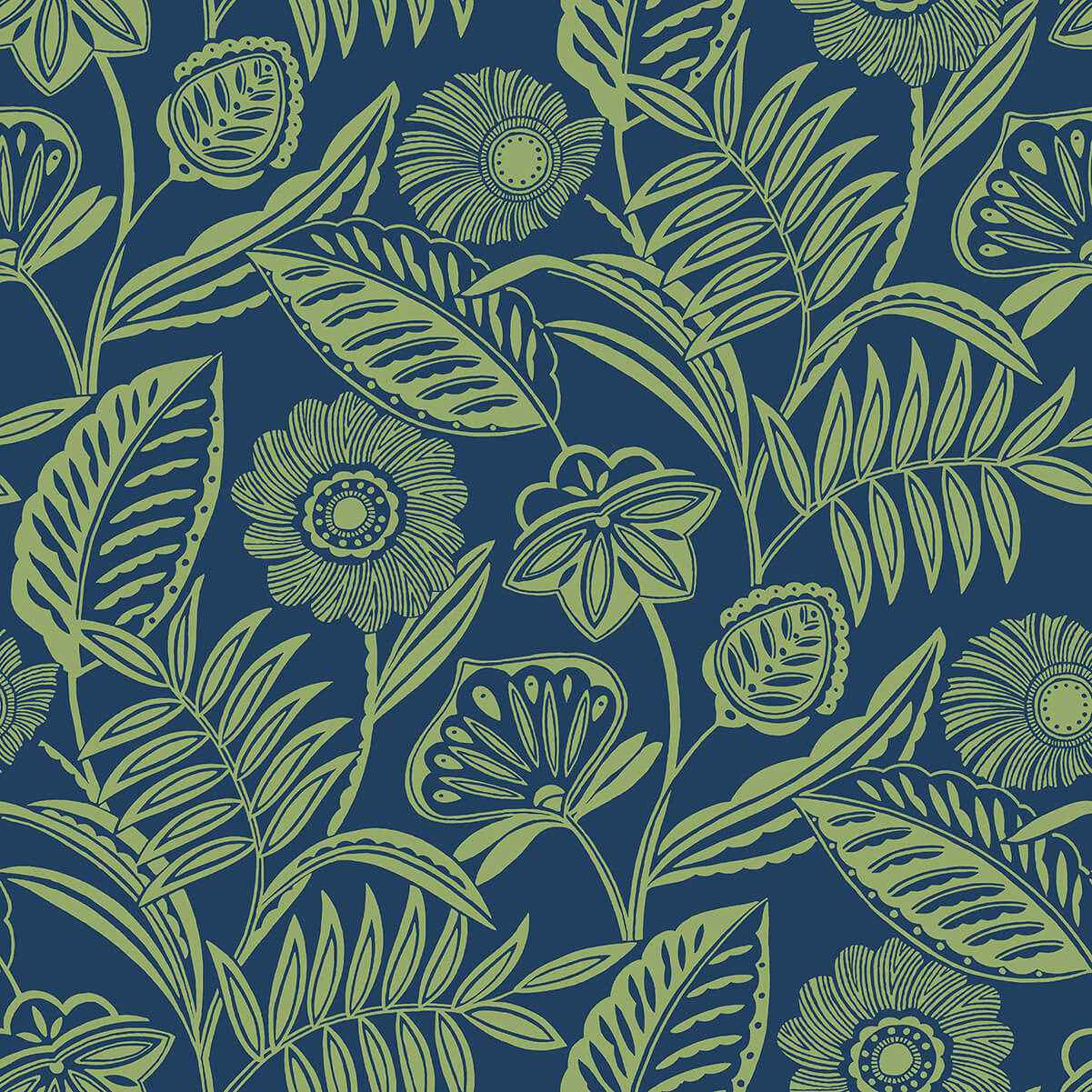 alma-blue-tropical-floral-wallpaper-york-wallcoverings-2969-87527 - York Wallcoverings Wallpaper