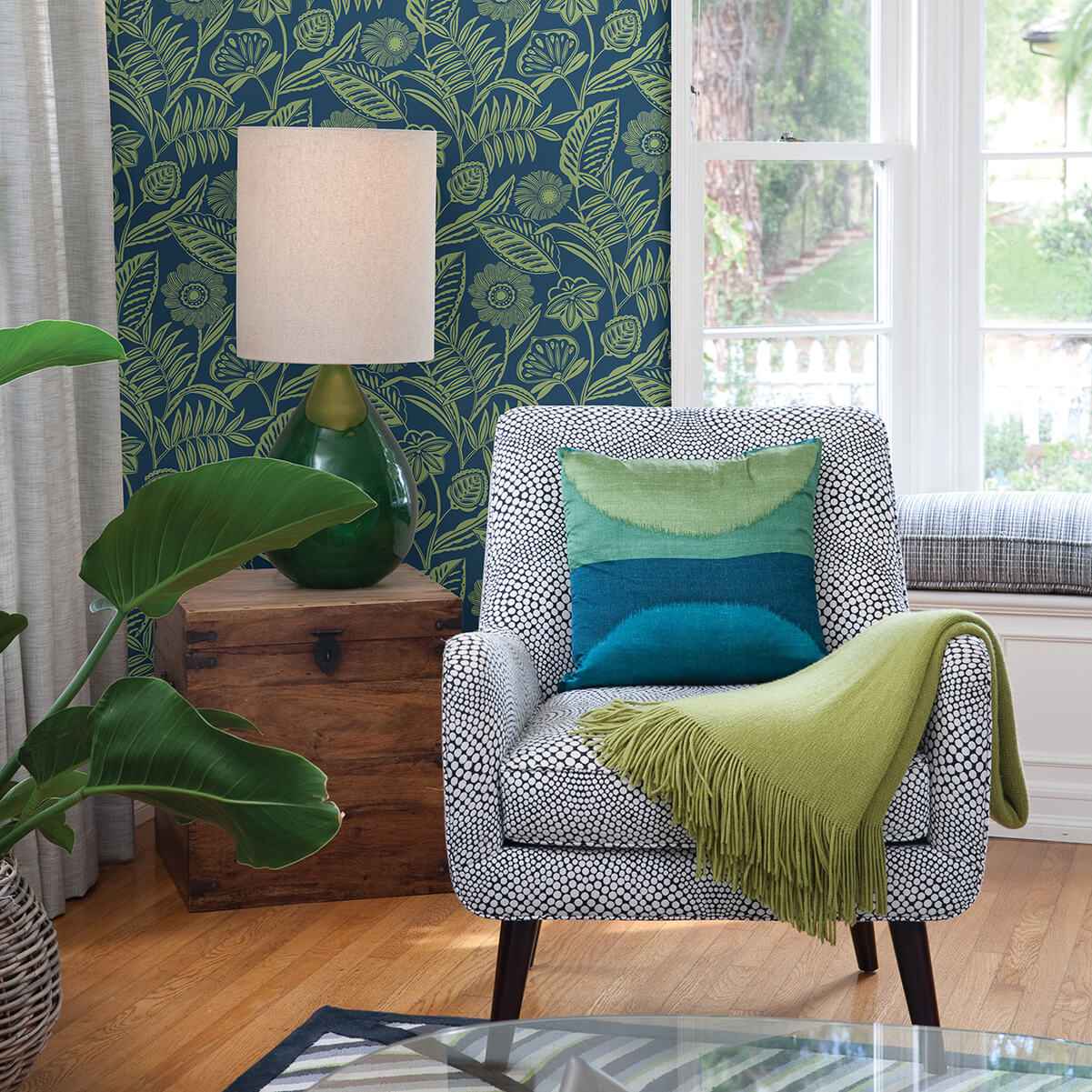 alma-blue-tropical-floral-wallpaper-york-wallcoverings-2969-87527 - York Wallcoverings Wallpaper
