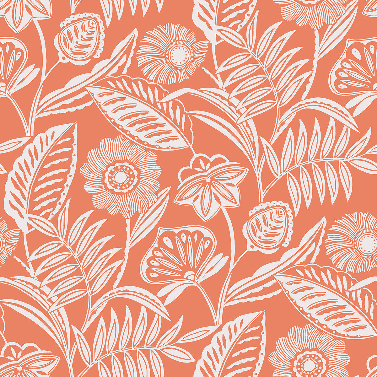 Alma Coral Tropical Floral Wallpaper - York Wallpaper - 2969-87528 | York Wallpaper | The WorkRoom