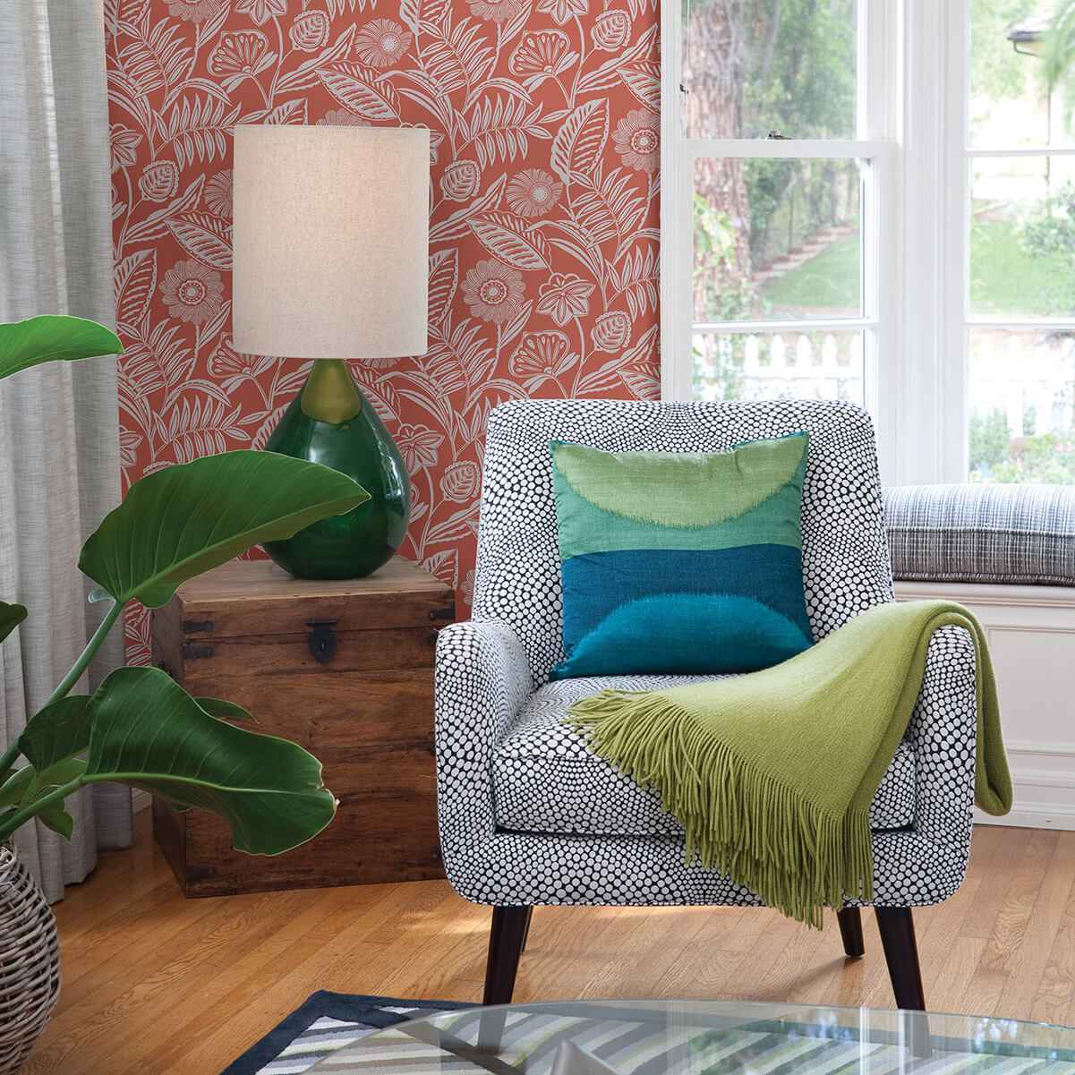 alma-coral-tropical-floral-wallpaper-york-wallcoverings-2969-87528 - York Wallcoverings Wallpaper
