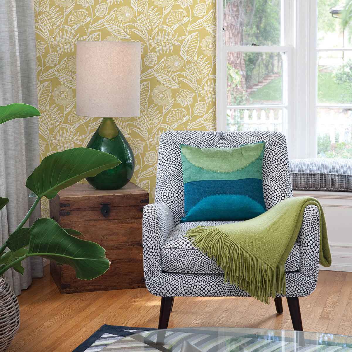 alma-yellow-tropical-floral-wallpaper-york-wallcoverings-2969-87529 - York Wallcoverings Wallpaper