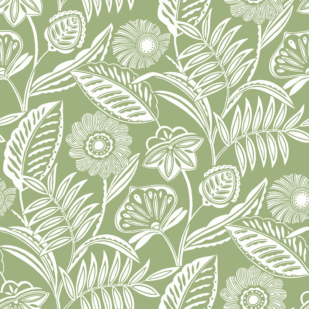 Alma Green Tropical Floral Wallpaper - York Wallpaper - 2969-87530