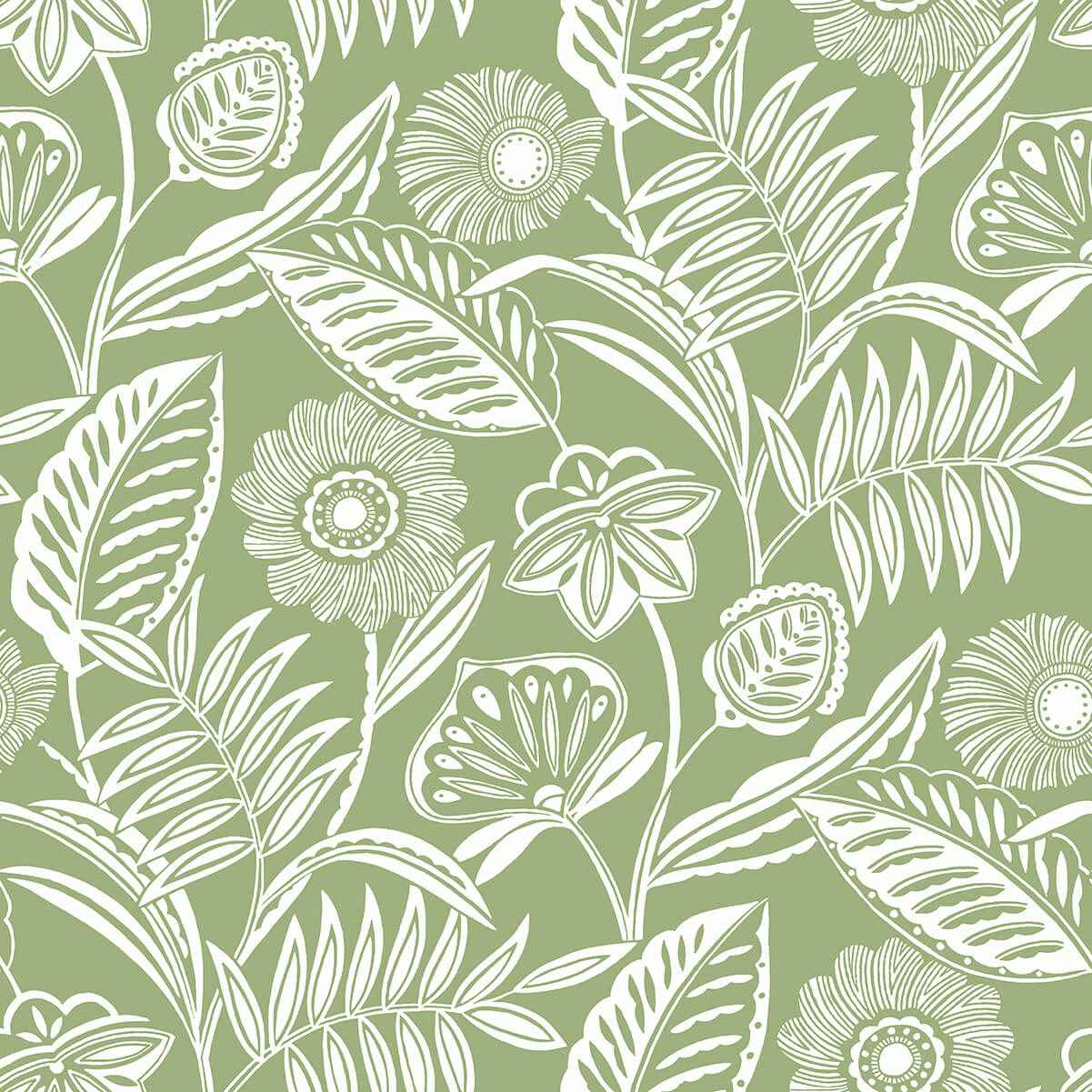 alma-green-tropical-floral-wallpaper-york-wallcoverings-2969-87530 - York Wallcoverings Wallpaper