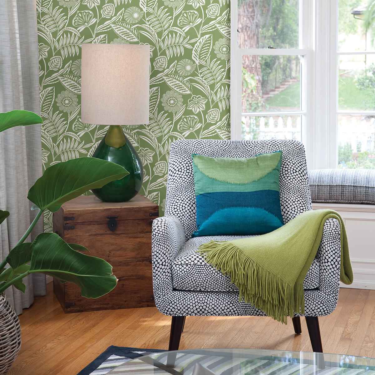 alma-green-tropical-floral-wallpaper-york-wallcoverings-2969-87530 - York Wallcoverings Wallpaper