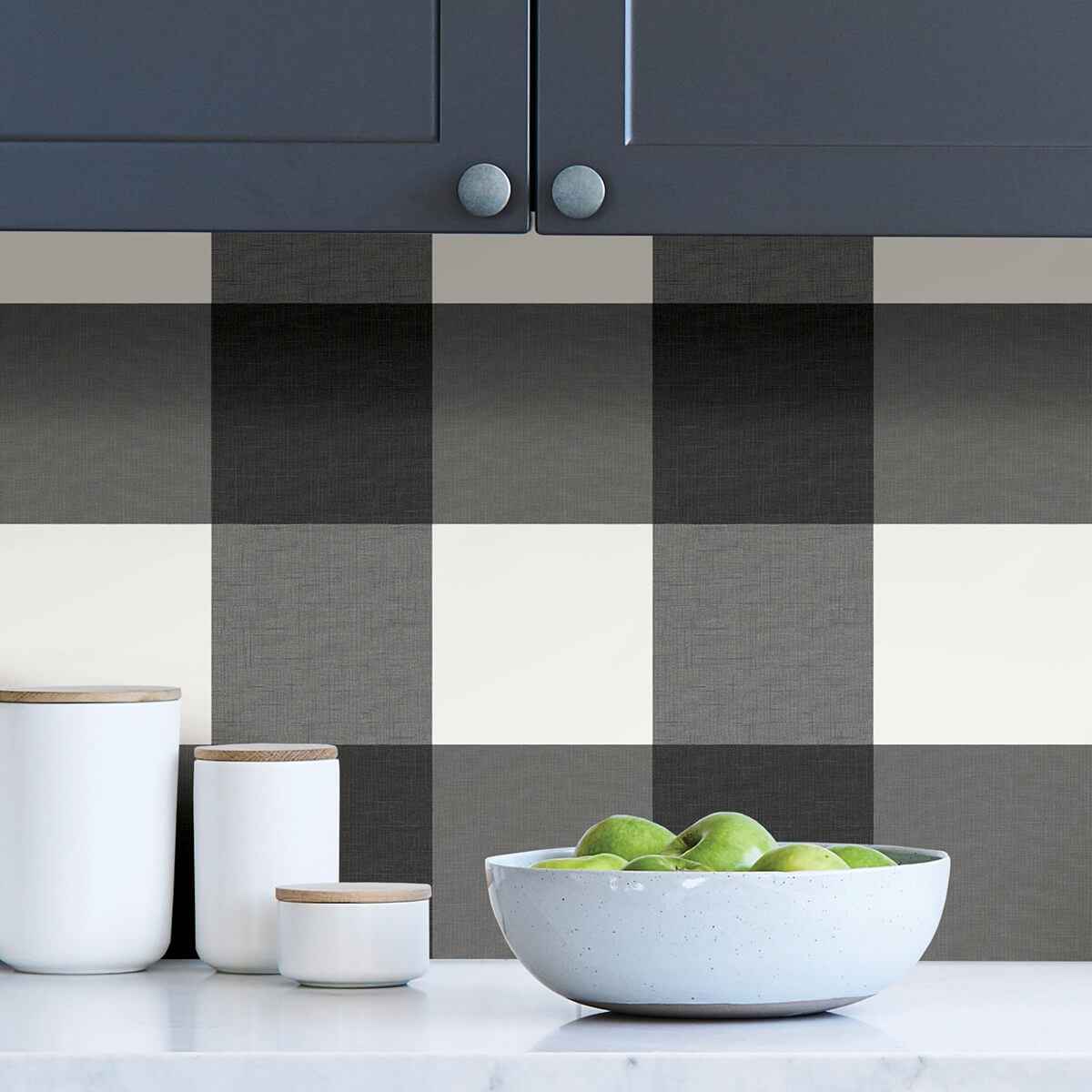 Charcoal Farmhouse Plaid Peel and Stick Wallpaper - York Wallcoverings - NUS3624 - York Wallcoverings Wallpaper