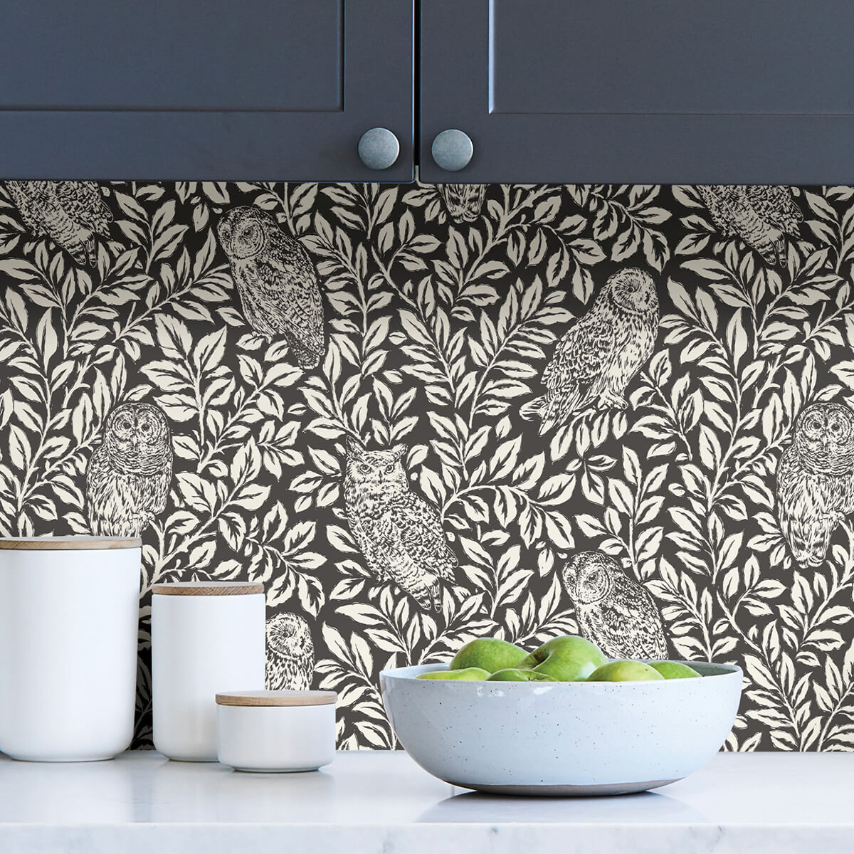 charcoal-sleepy-owls-peel-and-stick-wallpaper-york-wallcoverings-nus3625 - York Wallcoverings Wallpaper