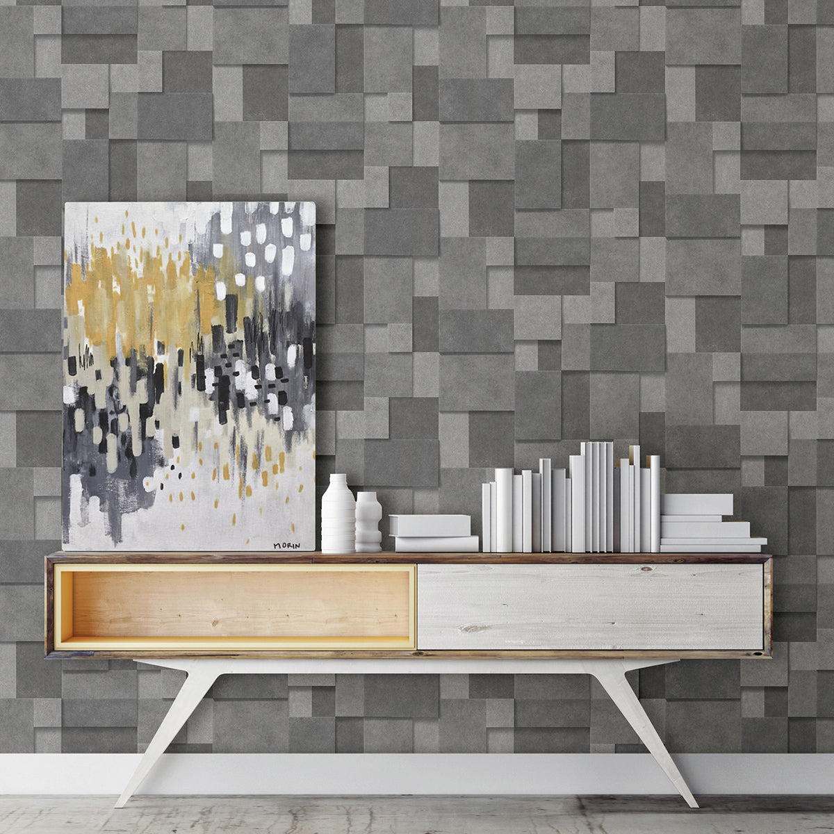 duchamp-dark-grey-patchwork-metallic-wallpaper-york-wallcoverings-2896-25354 - York Wallpaper Wallpaper