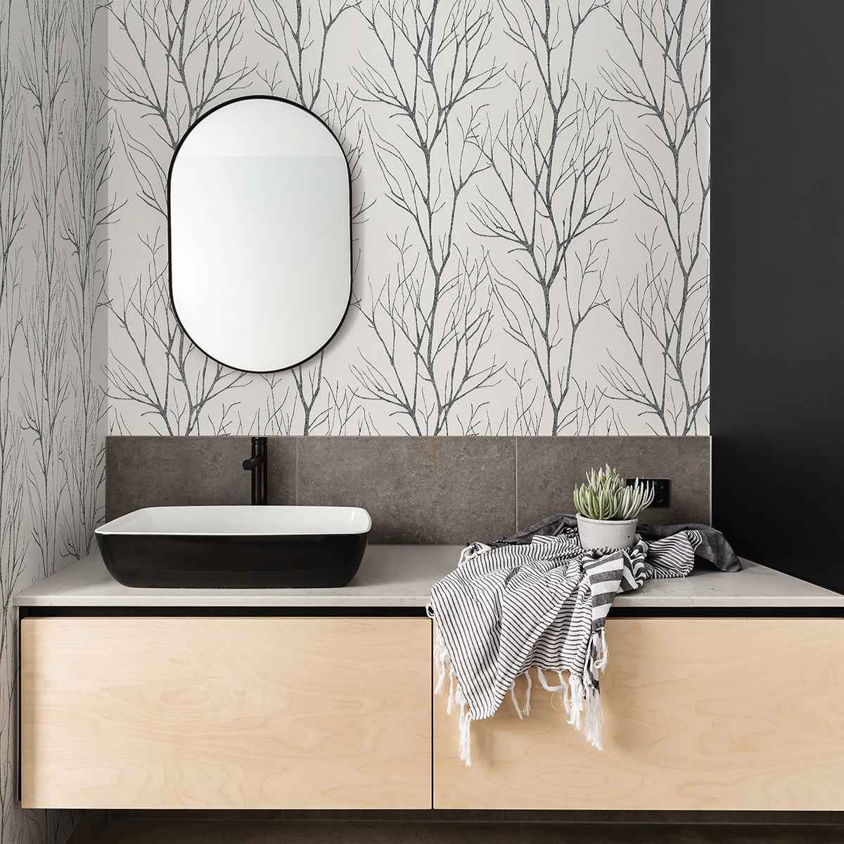 Diani Charcoal Metallic Tree Wallpaper - York Wallcoverings - 2979-37260-4 - York Wallcoverings Wallpaper