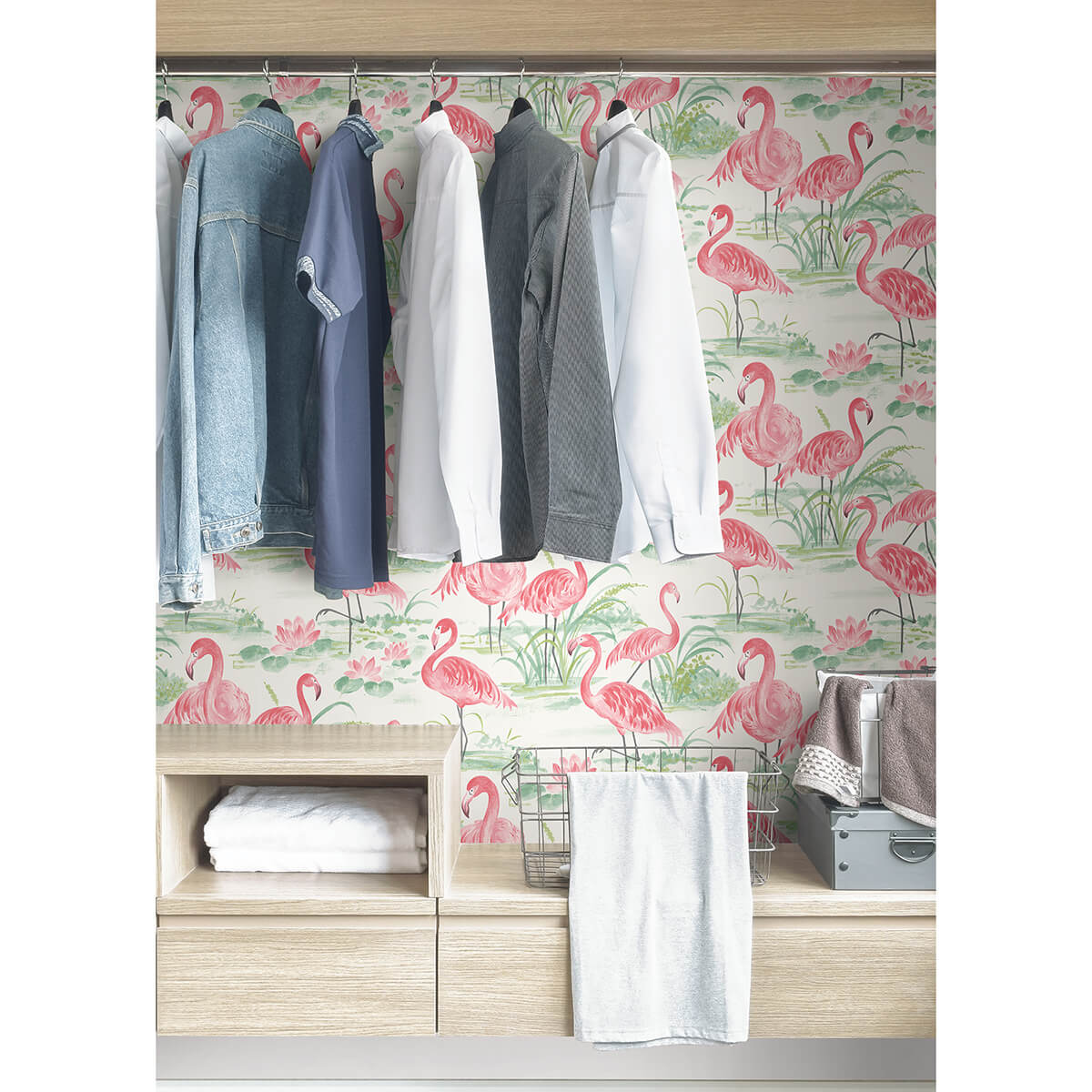 pink-flamingo-beach-peel-and-stick-wallpaper-york-wallcoverings-nus3679 - York Wallcoverings Wallpaper